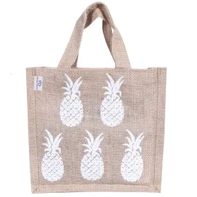 Heart Home Lunch Bag|Reusable Jute Fabric Tote Bag|Pineapple Print Tiffin Carry Hand Bag with Handle for Office,School,Gift (Brown), 1 Liter