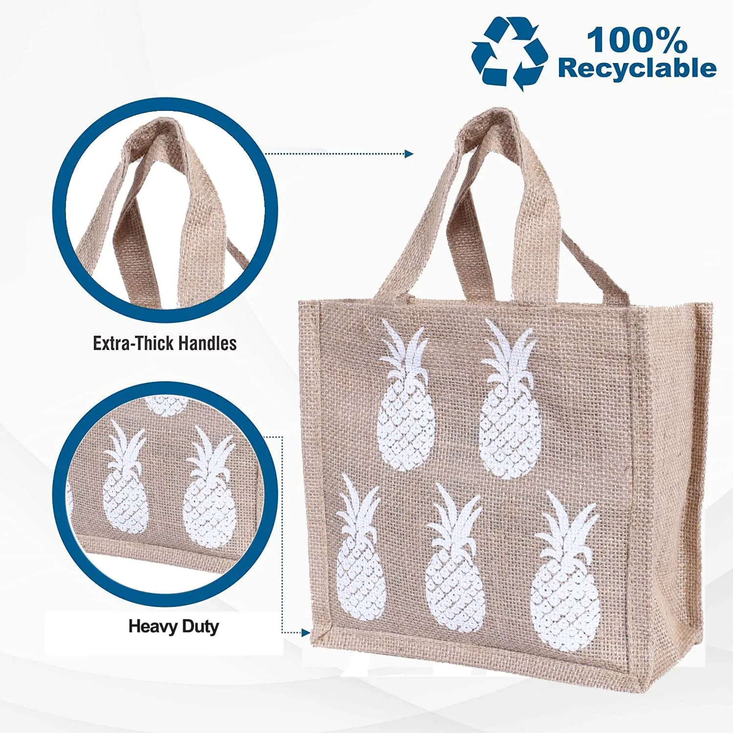 Heart Home Lunch Bag|Reusable Jute Fabric Tote Bag|Pineapple Print Tiffin Carry Hand Bag with Handle for Office,School,Gift (Brown), 1 Liter