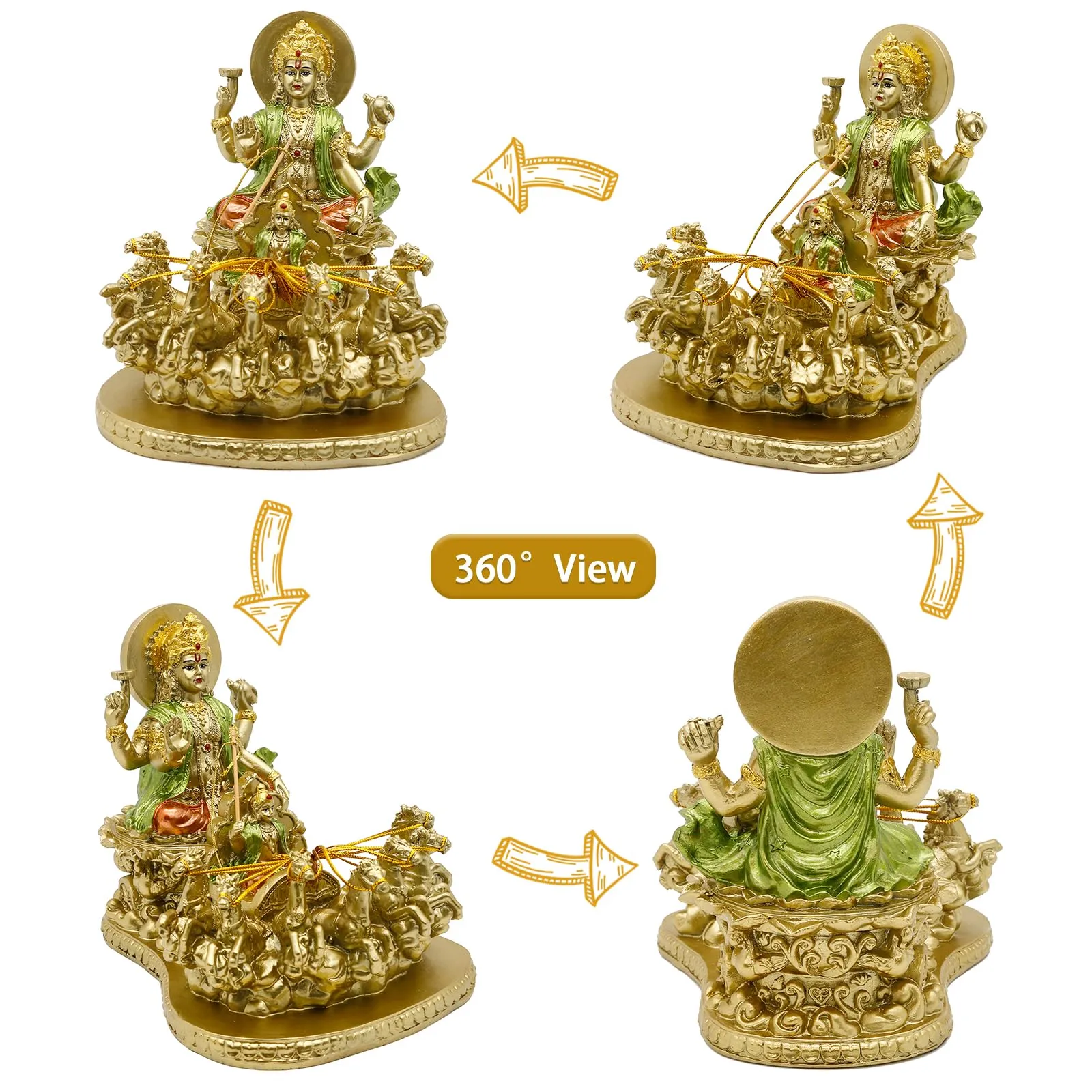 Hindu God Lord Surya Statue - India Home Temple Mandir Puja Idol Pooja Item Indian Diwali Decor Murti Staue Religious Meditation Yoga Room Altar Decoration Handicraft Figurine