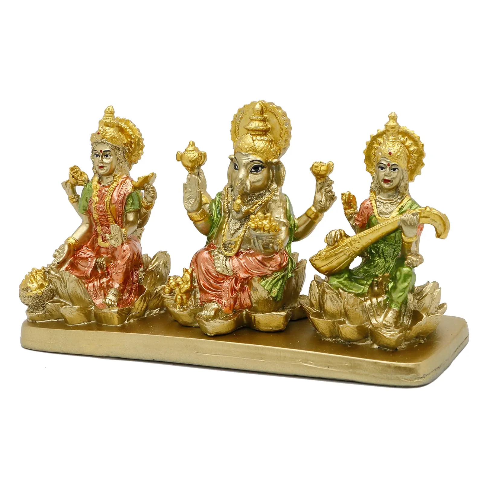 Hindu Lakshmi Ganesha Saraswati Statue - Laxmi Ganesh Idol for Car Dashboard Decor Home Temple Mandir Pooja Item Indian Puja Item Diwali Gift Meditation Yoga Altar Decoration