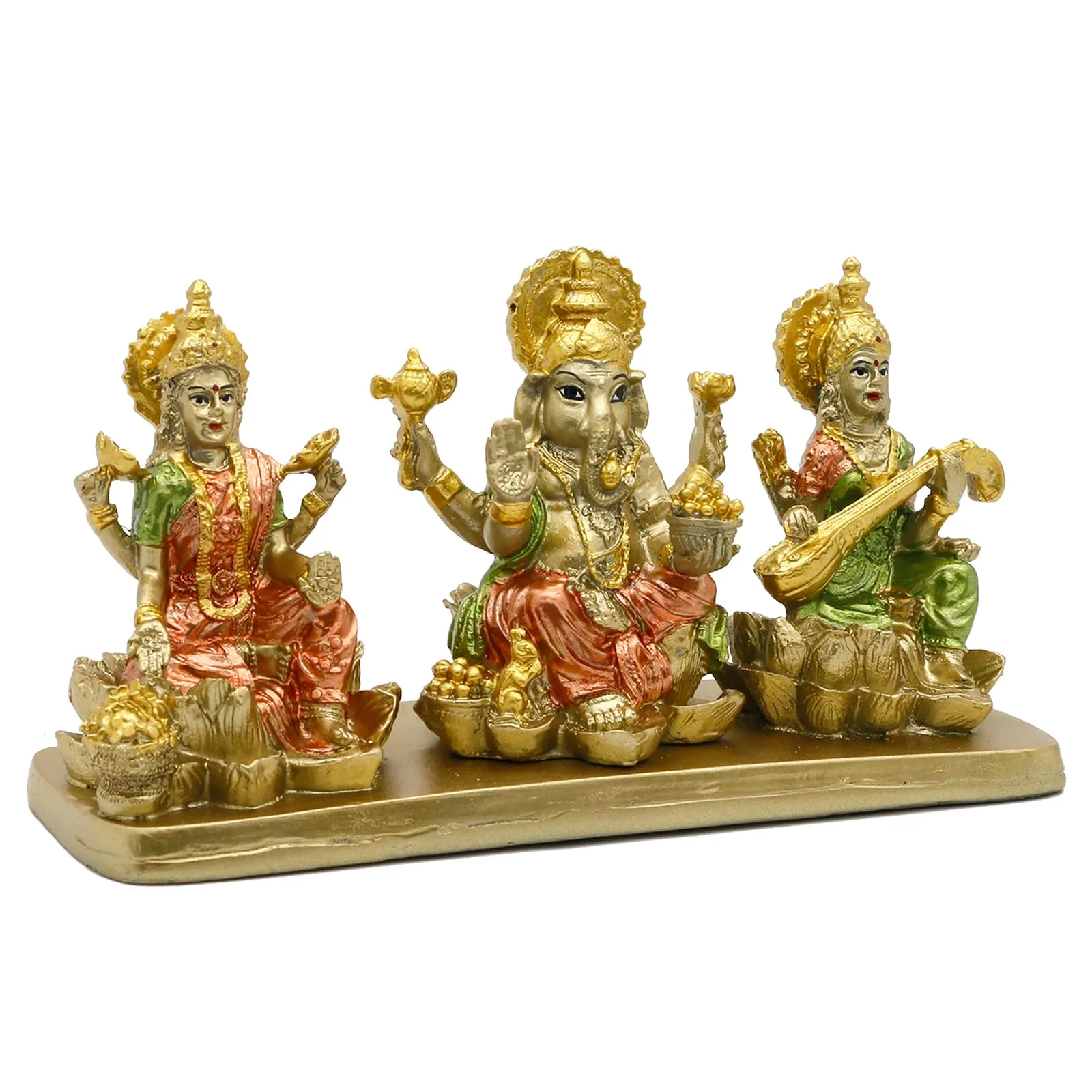 Hindu Lakshmi Ganesha Saraswati Statue - Laxmi Ganesh Idol for Car Dashboard Decor Home Temple Mandir Pooja Item Indian Puja Item Diwali Gift Meditation Yoga Altar Decoration