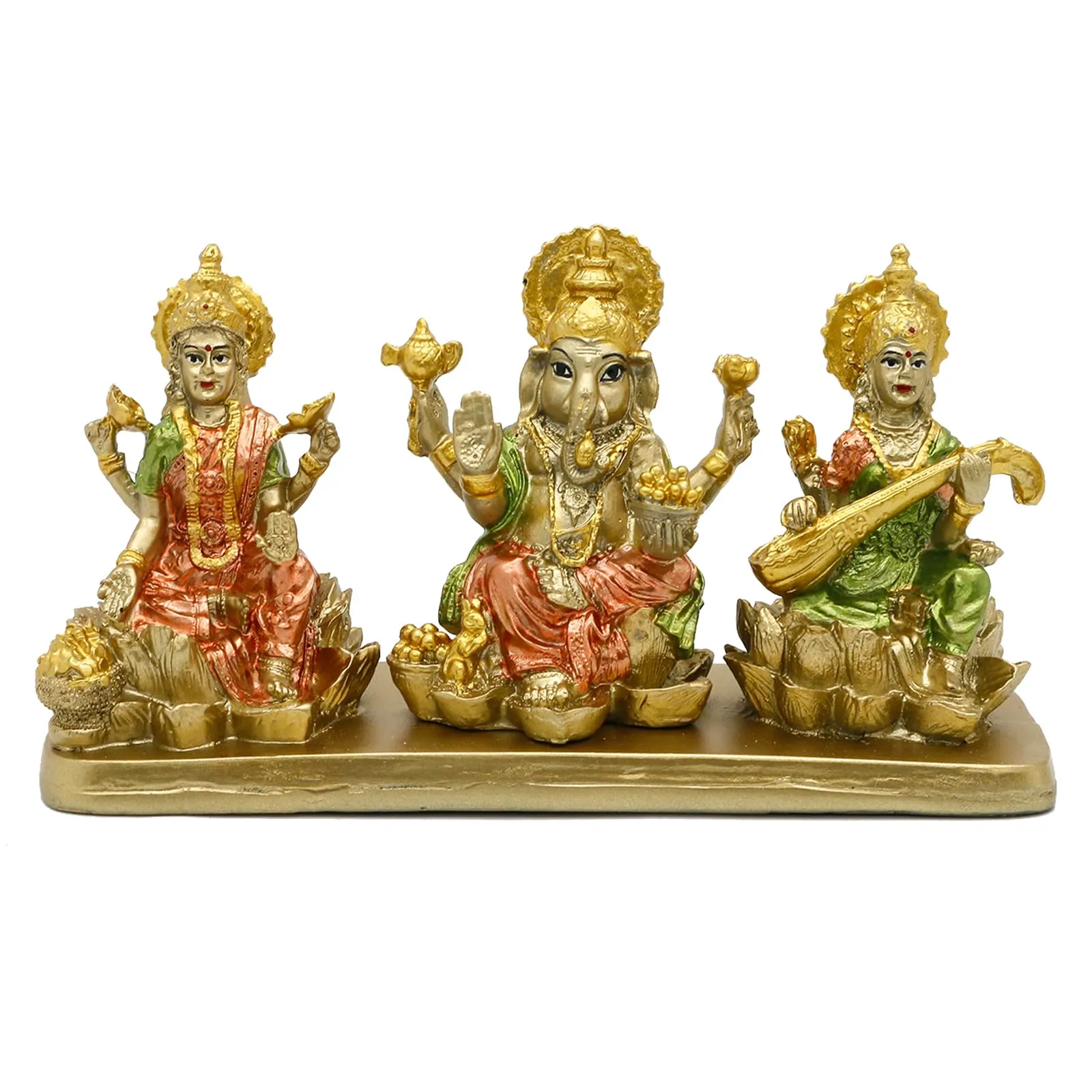 Hindu Lakshmi Ganesha Saraswati Statue - Laxmi Ganesh Idol for Car Dashboard Decor Home Temple Mandir Pooja Item Indian Puja Item Diwali Gift Meditation Yoga Altar Decoration