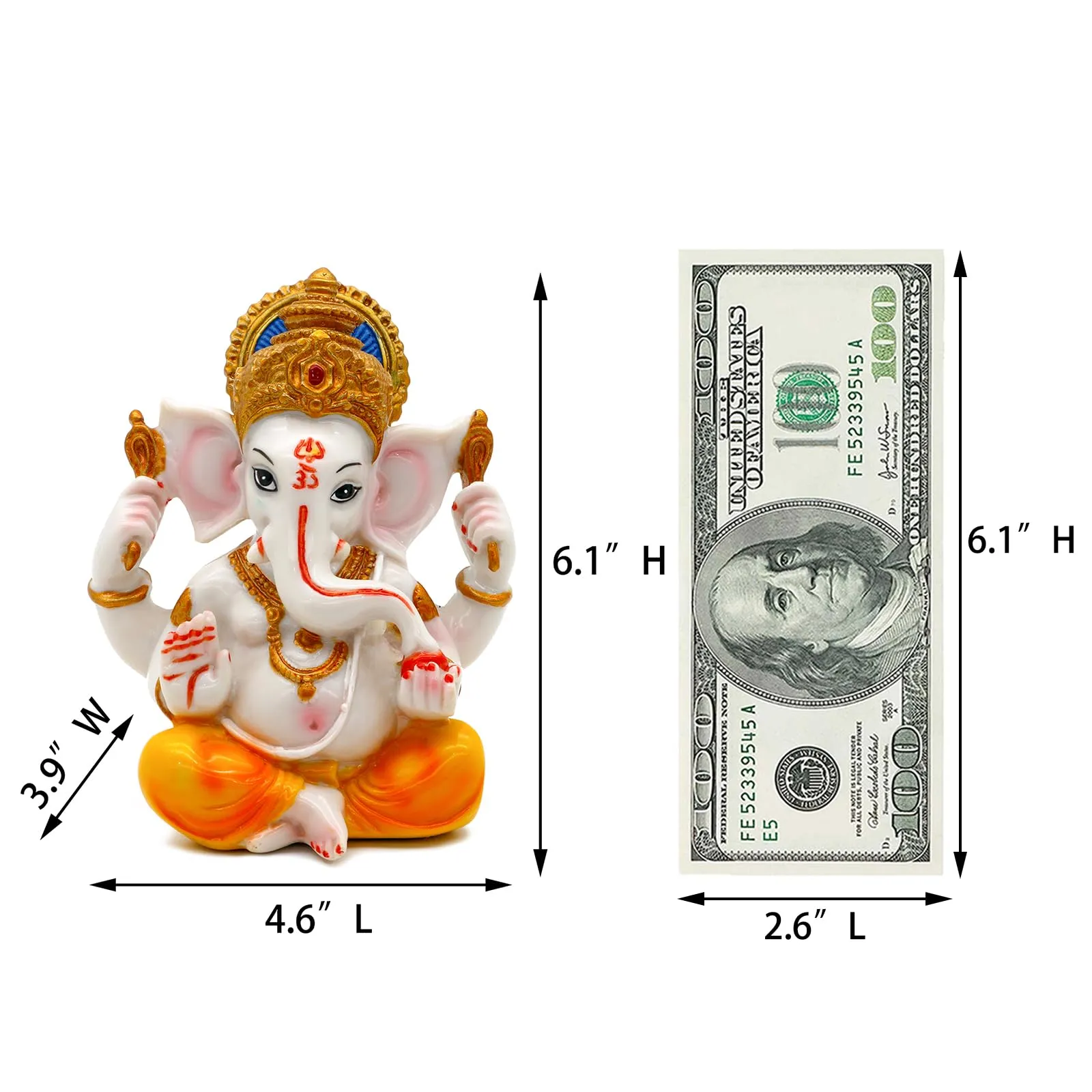 India Ganesh Statue Diwali Decor - Hindu Lord Ganesha Idol - Indian Meditation Temple Mandir Puja Items