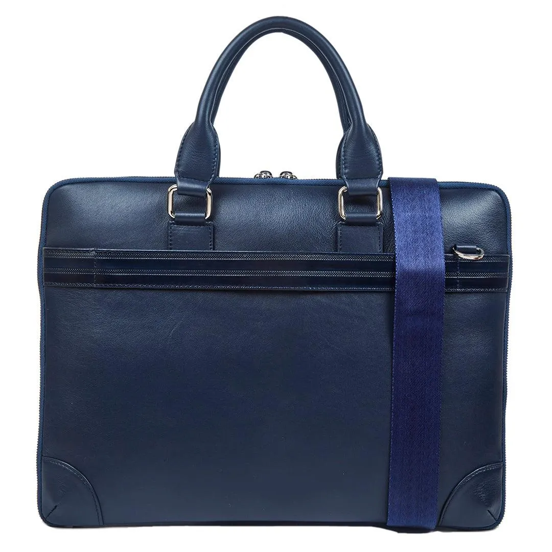 Italian VT Stripe Loop II | Genuine Leather Laptop Bag | Color: Blue, Brown & Grey