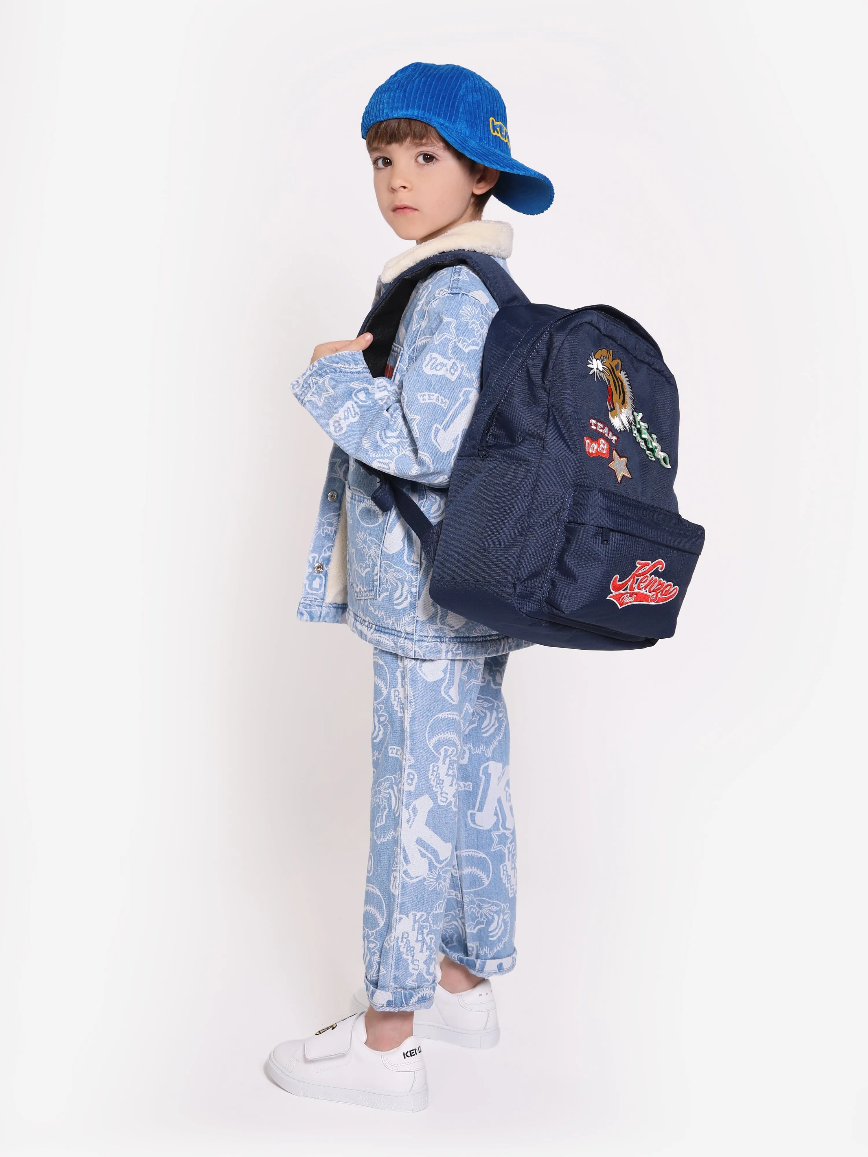 KENZO Kids Embroidered Badges Backpack in Navy