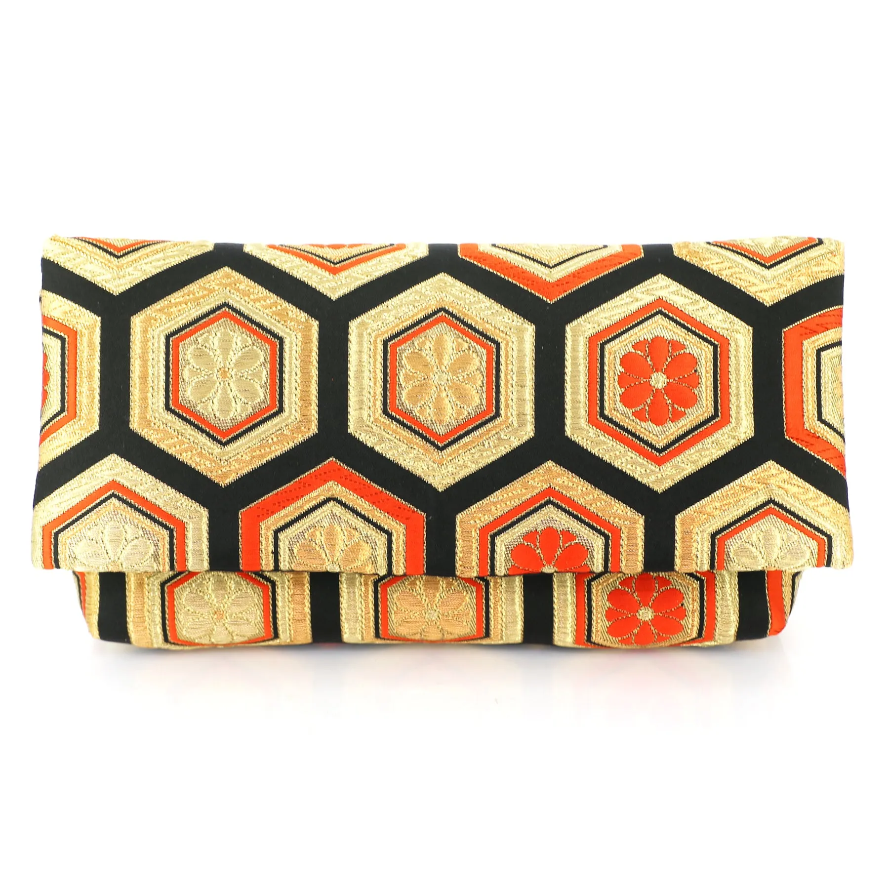 Kimono Envelope Clutch Purse in Hexagon Kikko Pattern | Upcycled Japanese Obi Silk