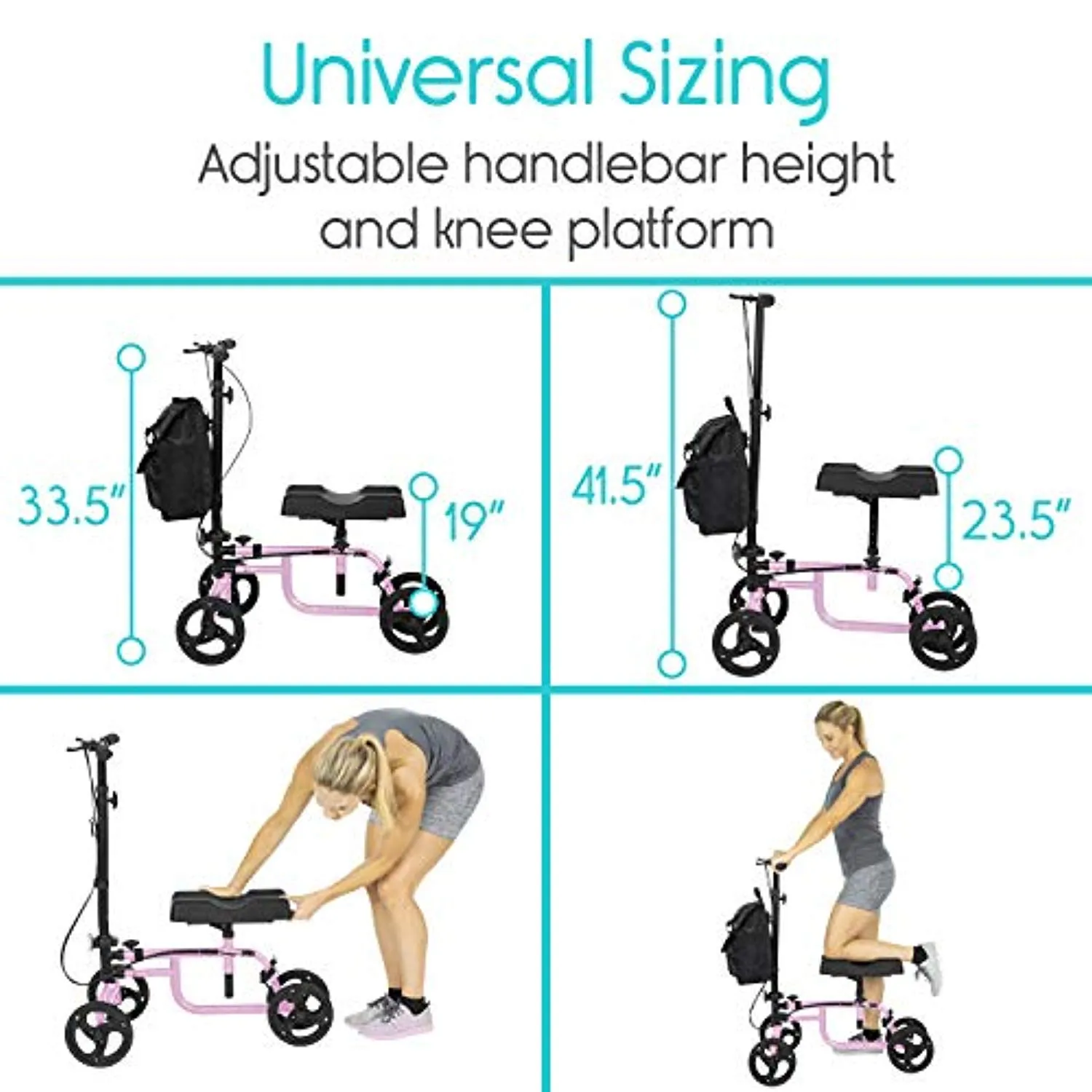 Knee Walker - Steerable Scooter For Broken Leg, Foot, Ankle Injuries - Kneeling Quad Roller Cart