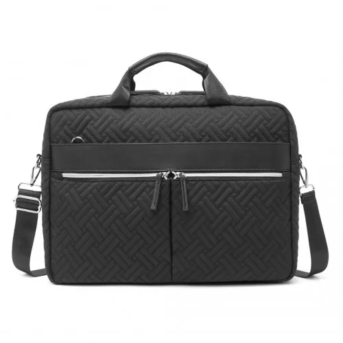 Kono Water-Repellent Quilted Laptop Bag with Trolley Sleeve - Black, Fits 15.6'' Laptops, Ideal for Business & Travel