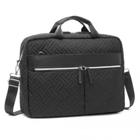 Kono Water-Repellent Quilted Laptop Bag with Trolley Sleeve - Black, Fits 15.6'' Laptops, Ideal for Business & Travel