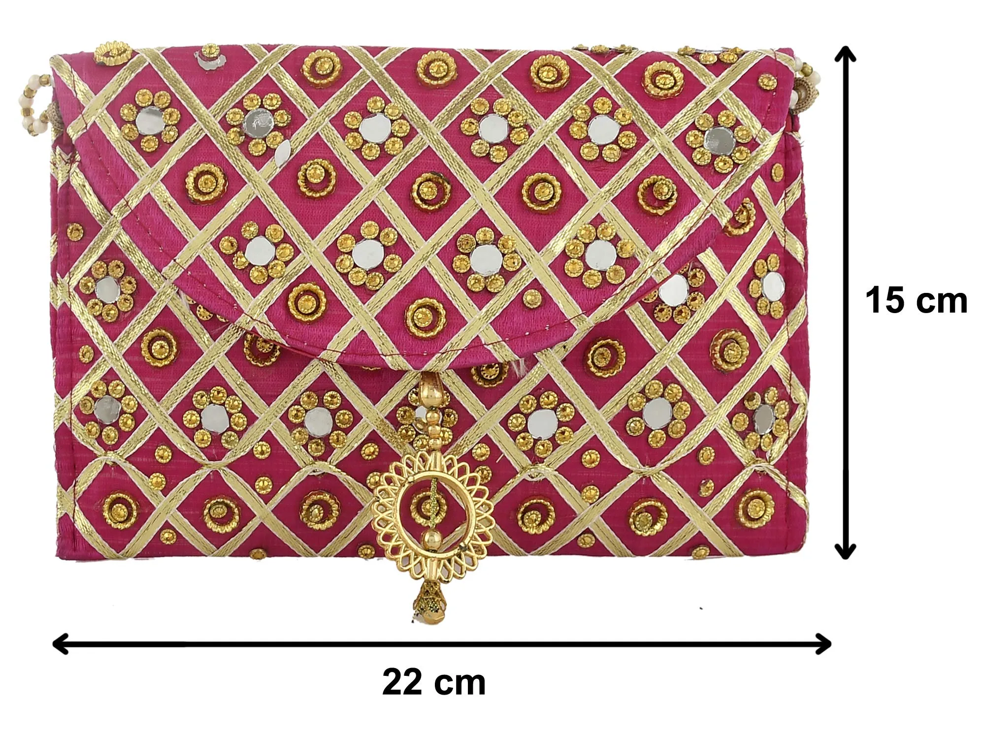 Kuber Industries 2 Pieces Silk Traditional Mirror Work Envelope Clutch Bag Purse Handbag for Bridal, Casual, Party, Wedding (Pink & Blue)-KUBMART11460