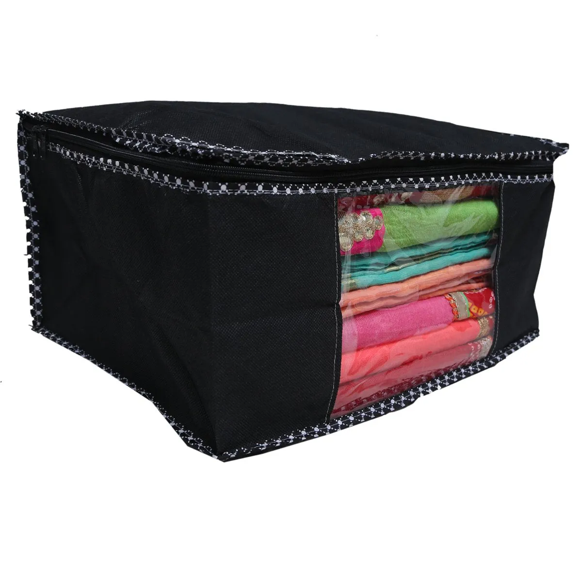 Kuber Industries 9 Piece Non Woven Designer Saree Cover/Saree Bag/Storage Bag, 9 inches Height, Black