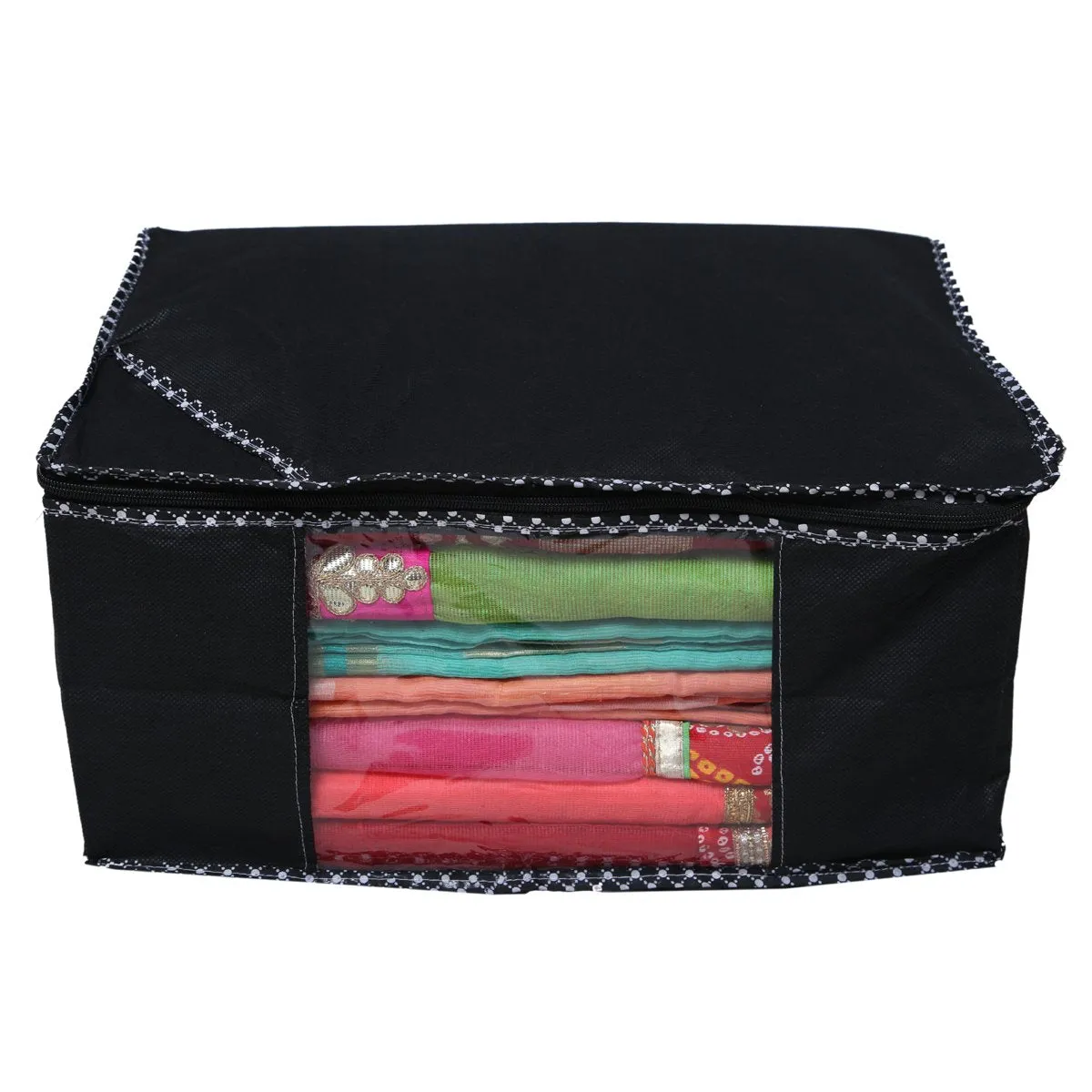 Kuber Industries 9 Piece Non Woven Designer Saree Cover/Saree Bag/Storage Bag, 9 inches Height, Black