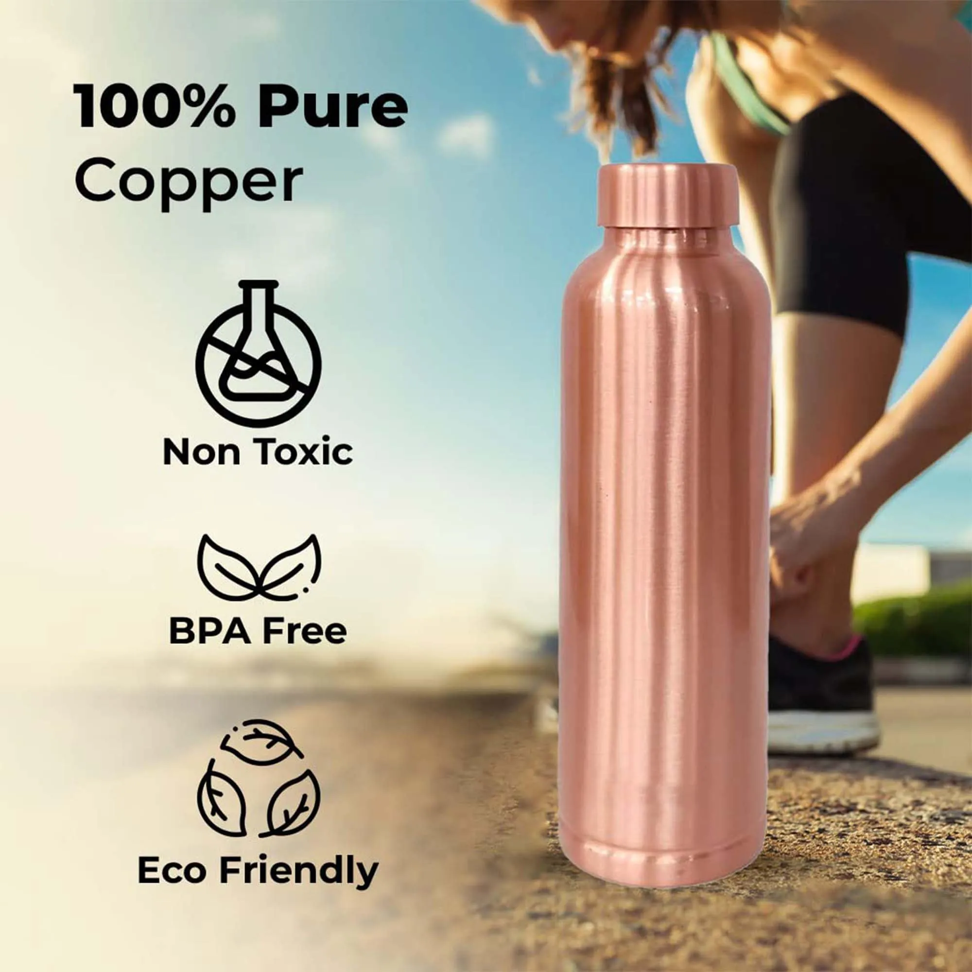 Kuber Industries 950 ml Copper Water Bottle - Leakproof Detox Tamaba Bottle for Office/Gym/Yoga/College, Men & Women | Stain Resistent Thermos Bottle for Office & Home | Solid - Copper