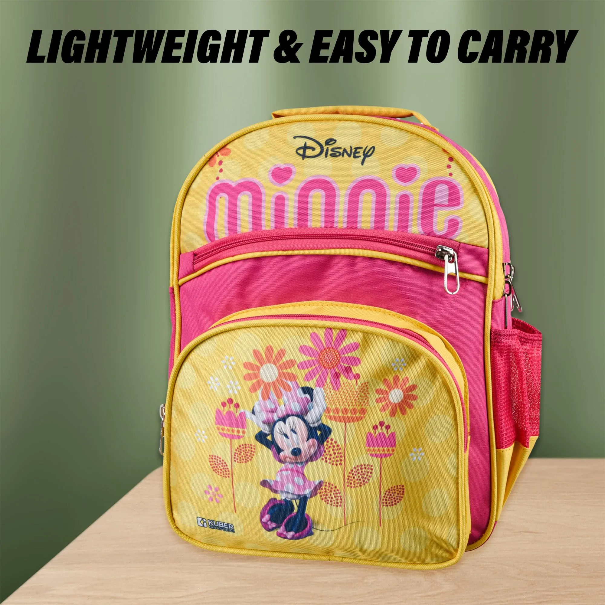 Kuber Industries Disney Minnie School Bags | Kids School Bags | Student Bookbag | Travel Backpack | School Bag for Girls & Boys | School Bag with 4 Compartments | Yellow & Pink