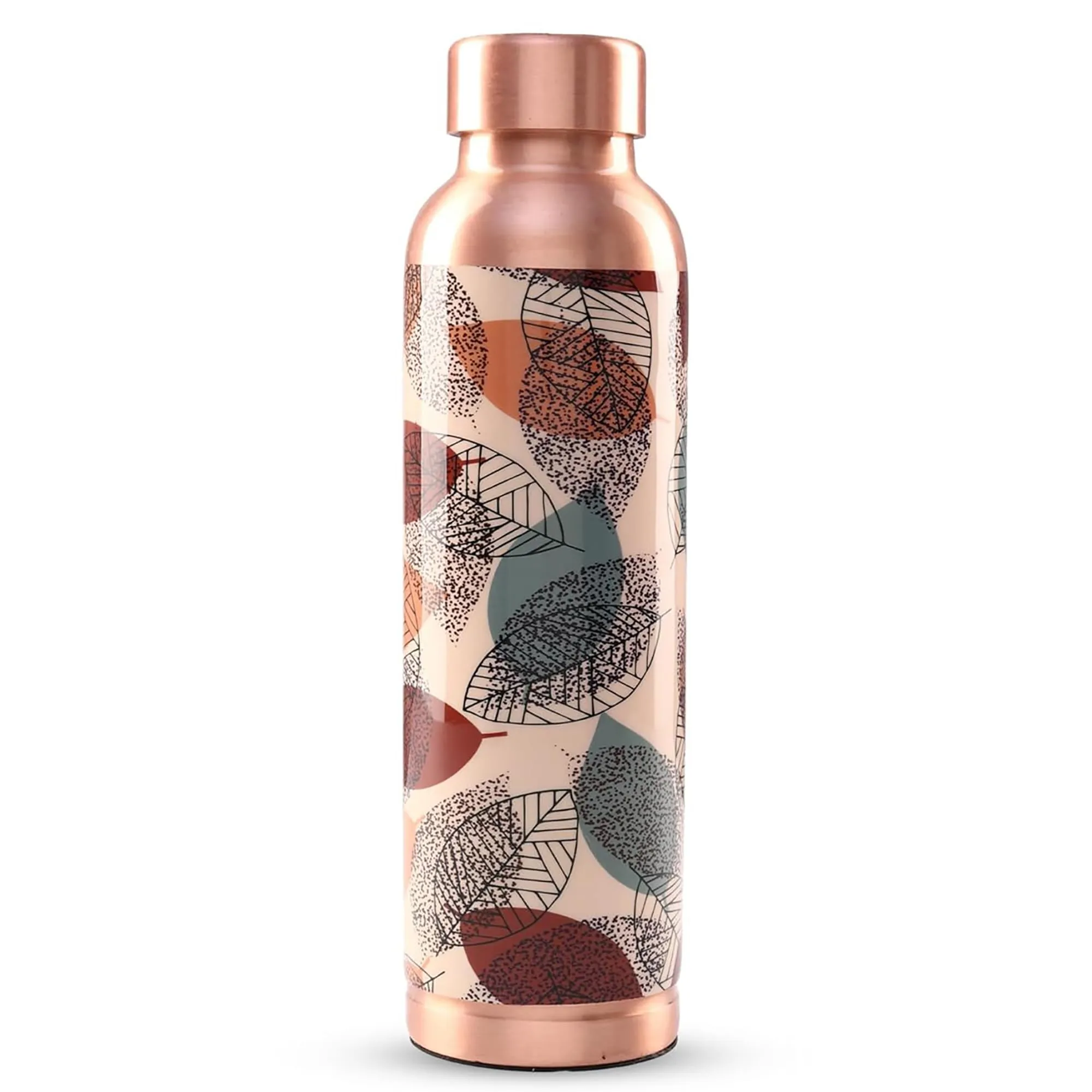 Kuber Industries Pack of 4 Copper Water Bottle - 950ml Leakproof Non-Toxic Tamaba Bottle for Office/Gym/Yoga/College, Men & Women - Beige Printed