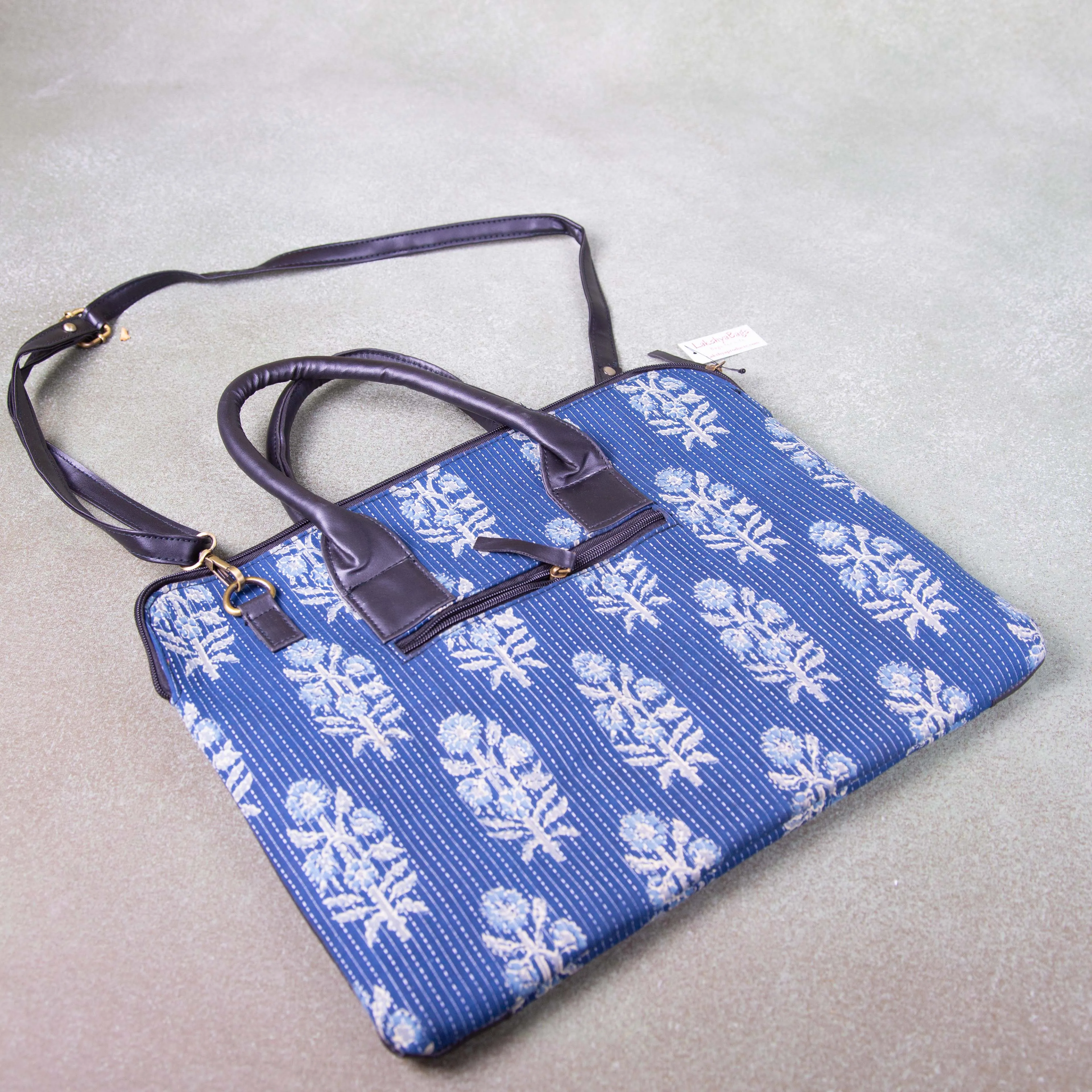 Laptop Sleeve Blue Colour with Flower Design.