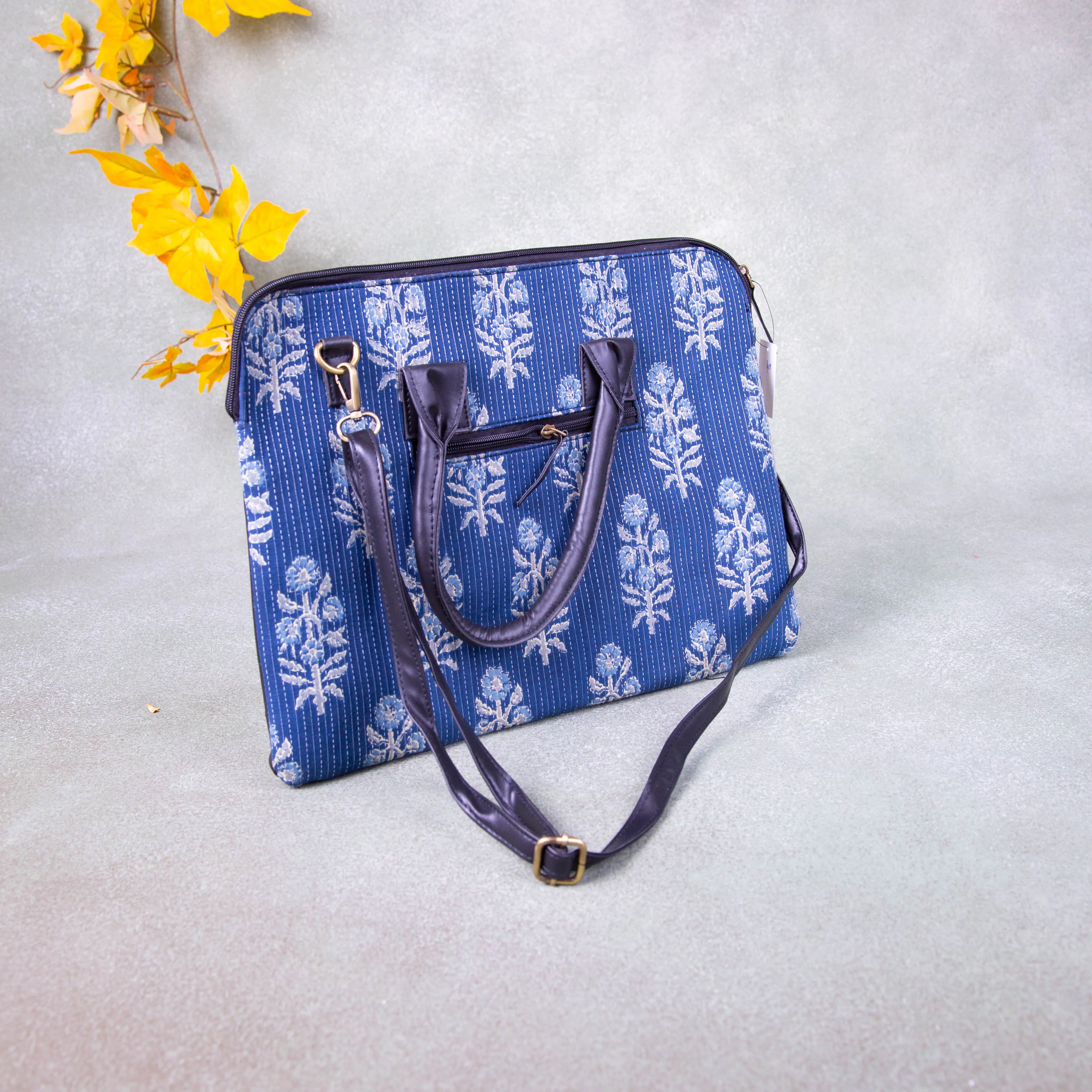 Laptop Sleeve Blue Colour with Flower Design.