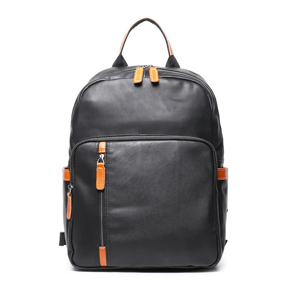 Leather Backpack Cowhide Travel Contrast Color