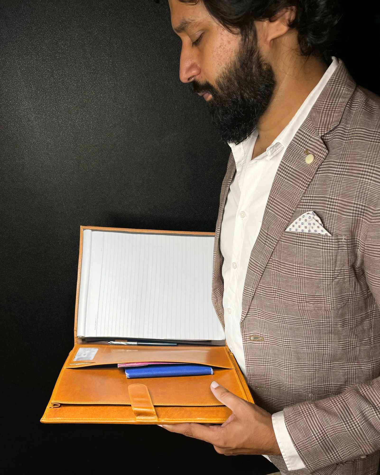 Leather Padfolio Handmade Business Portfolio (Cognac)