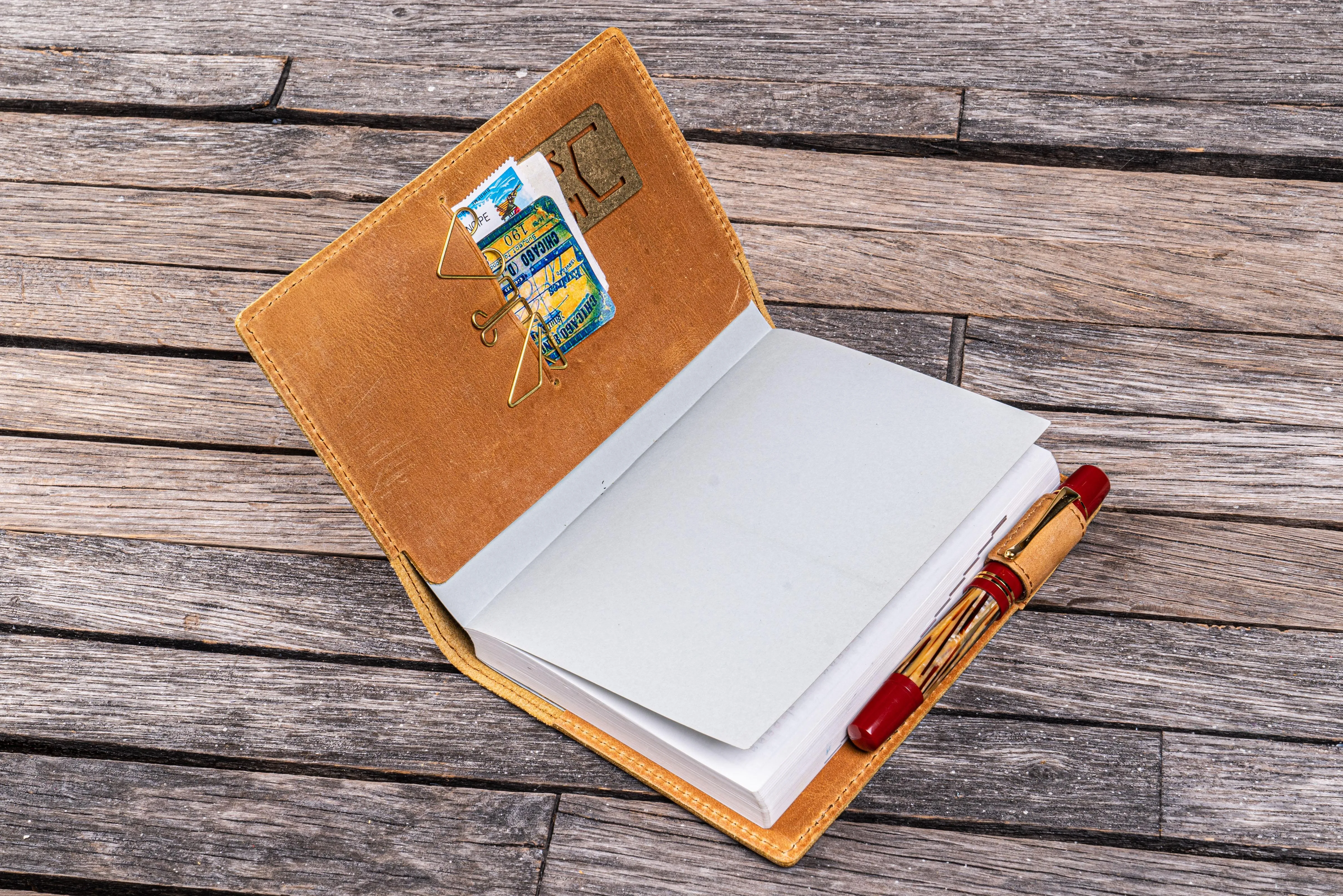 Leather Slim A6 Notebook / Planner Cover - Crazy Horse Honey Ochre