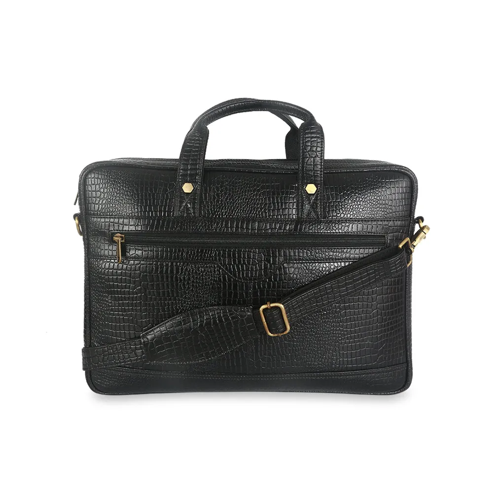 LFO Premium Black Croc Leather Laptop Office Bag