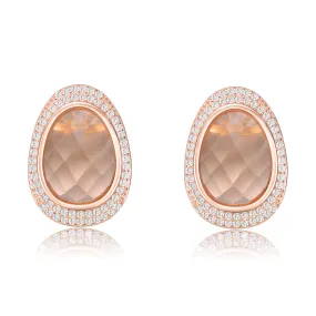 Light Peach and White Cubic Zirconia Oval Shaped Stud Earrings