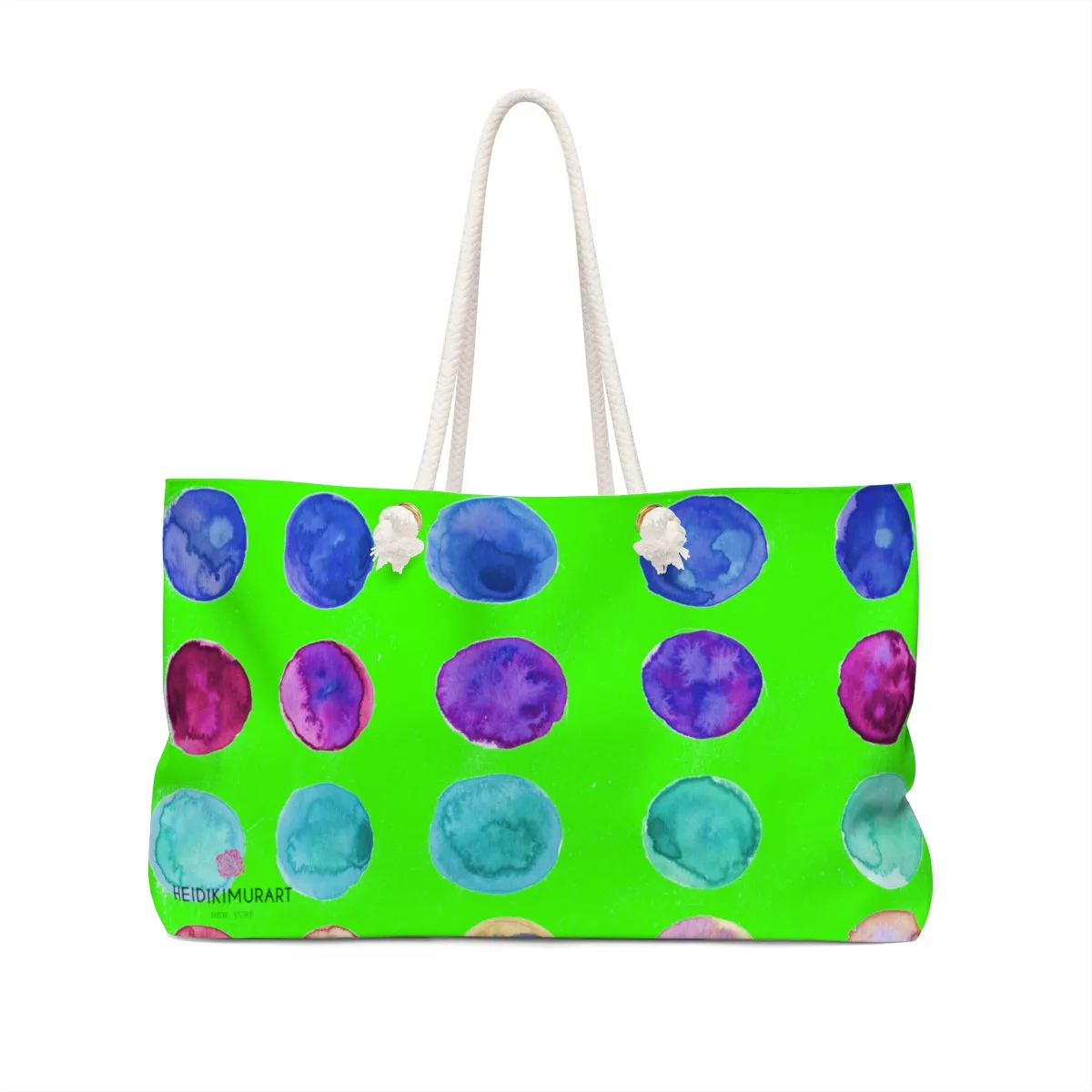 Lime Green Dots Tote, Designer Colorful Polka Dots 24"x13" Weekender Bag-Made in USA