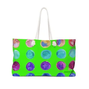 Lime Green Dots Tote, Designer Colorful Polka Dots 24"x13" Weekender Bag-Made in USA