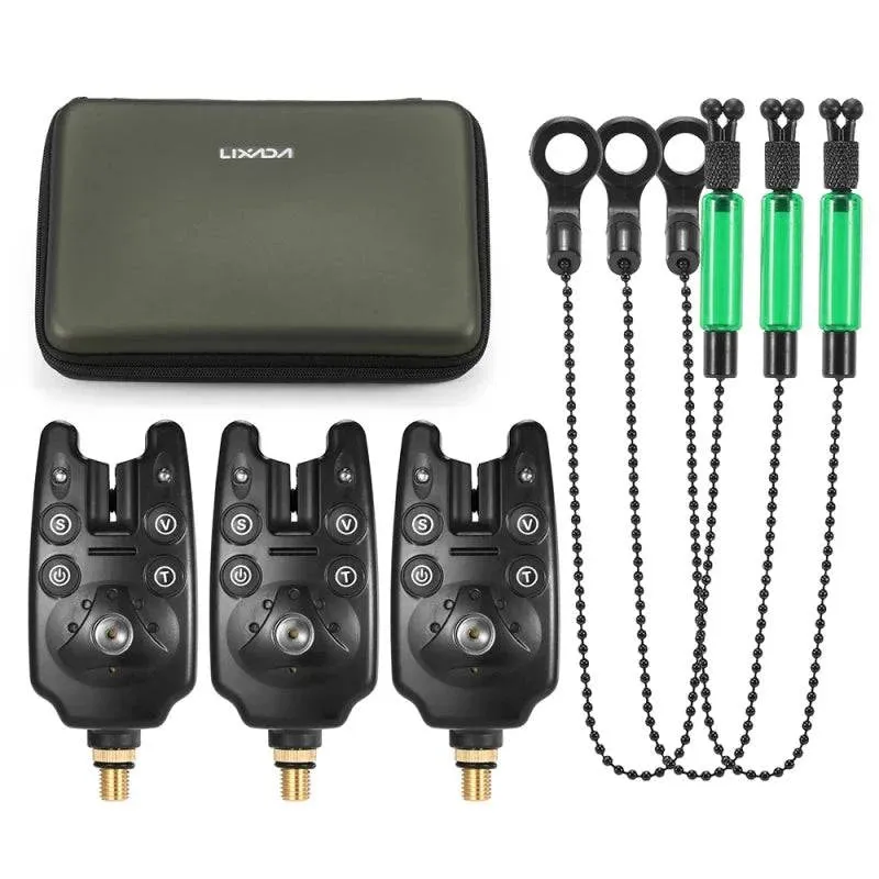 Lixada Fishing Bite Alarms Chain Alert Fishing Swinger Set Digital Fishing Alarm Kit Indicator Fishing Tackle with Zippered Box