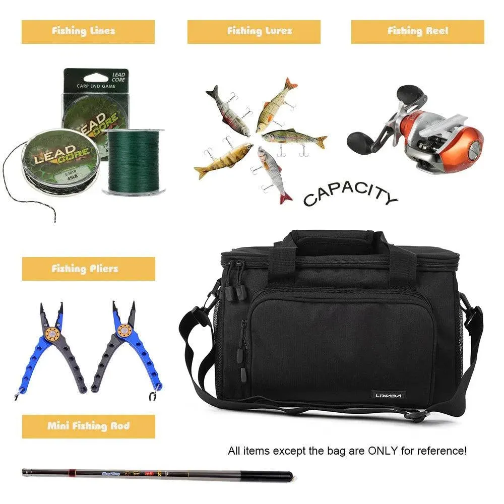 Lixada Portable Multifunctional Canvas Fishing Shoulder Bag Pack Fishing Tackle Bag Fishing Lure Reel Bag Pouch Case