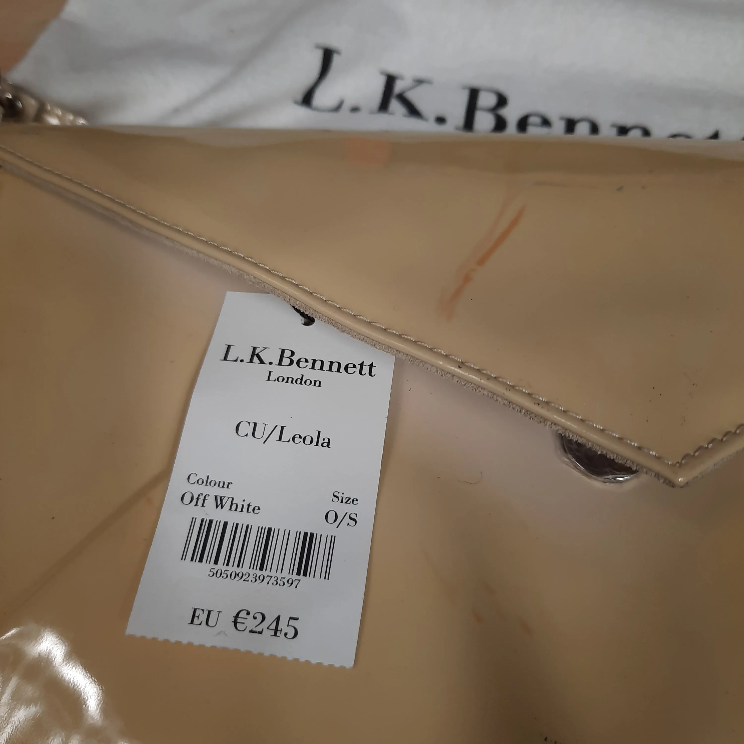 L.K. Bennett "Leola"  Patent Leather Convertable Shoulder Bag/ Clutch Tan