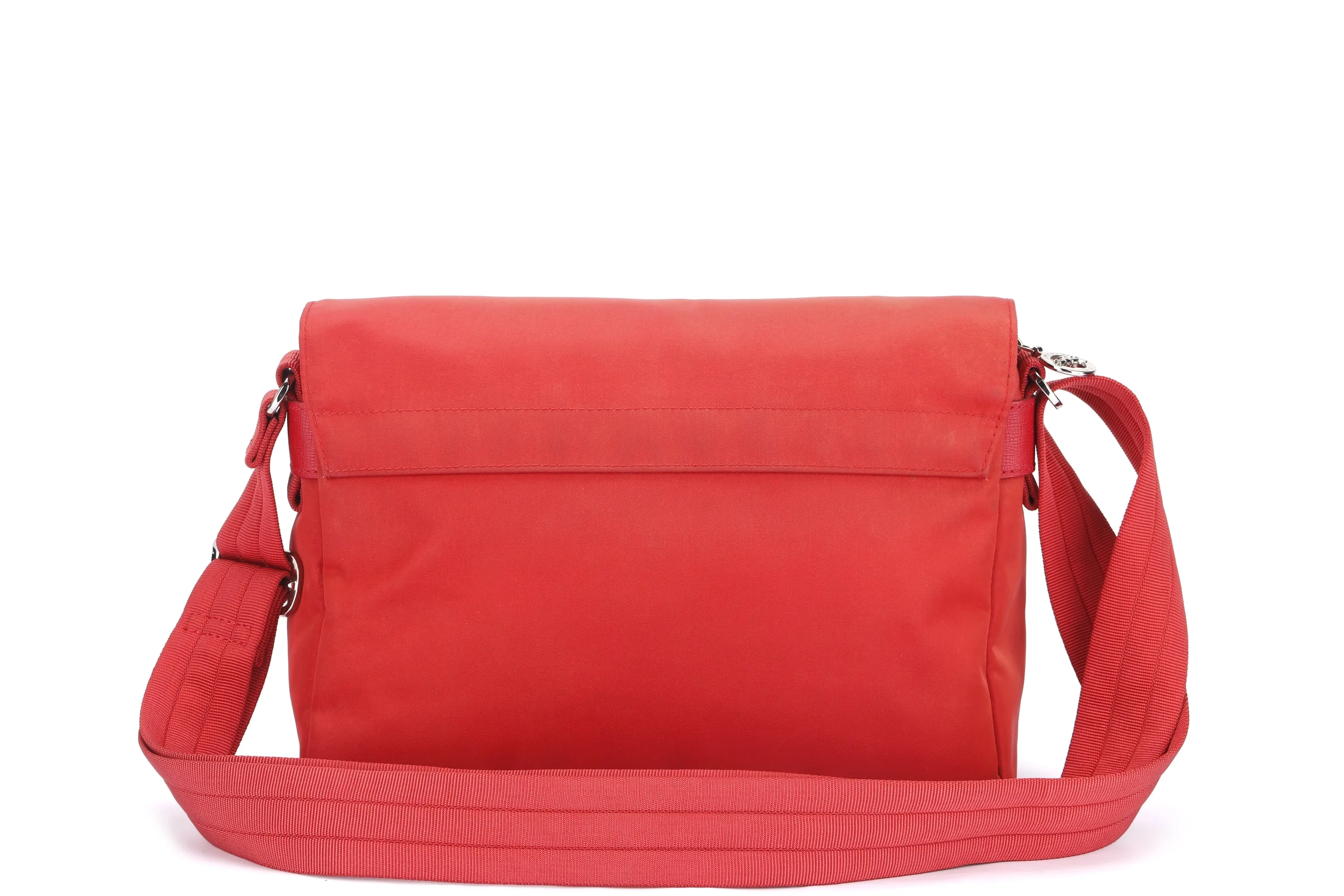 LONGCHAMP NEO RED NYLON MESSENGER BAG, W27.5CM, NO DUST COVER