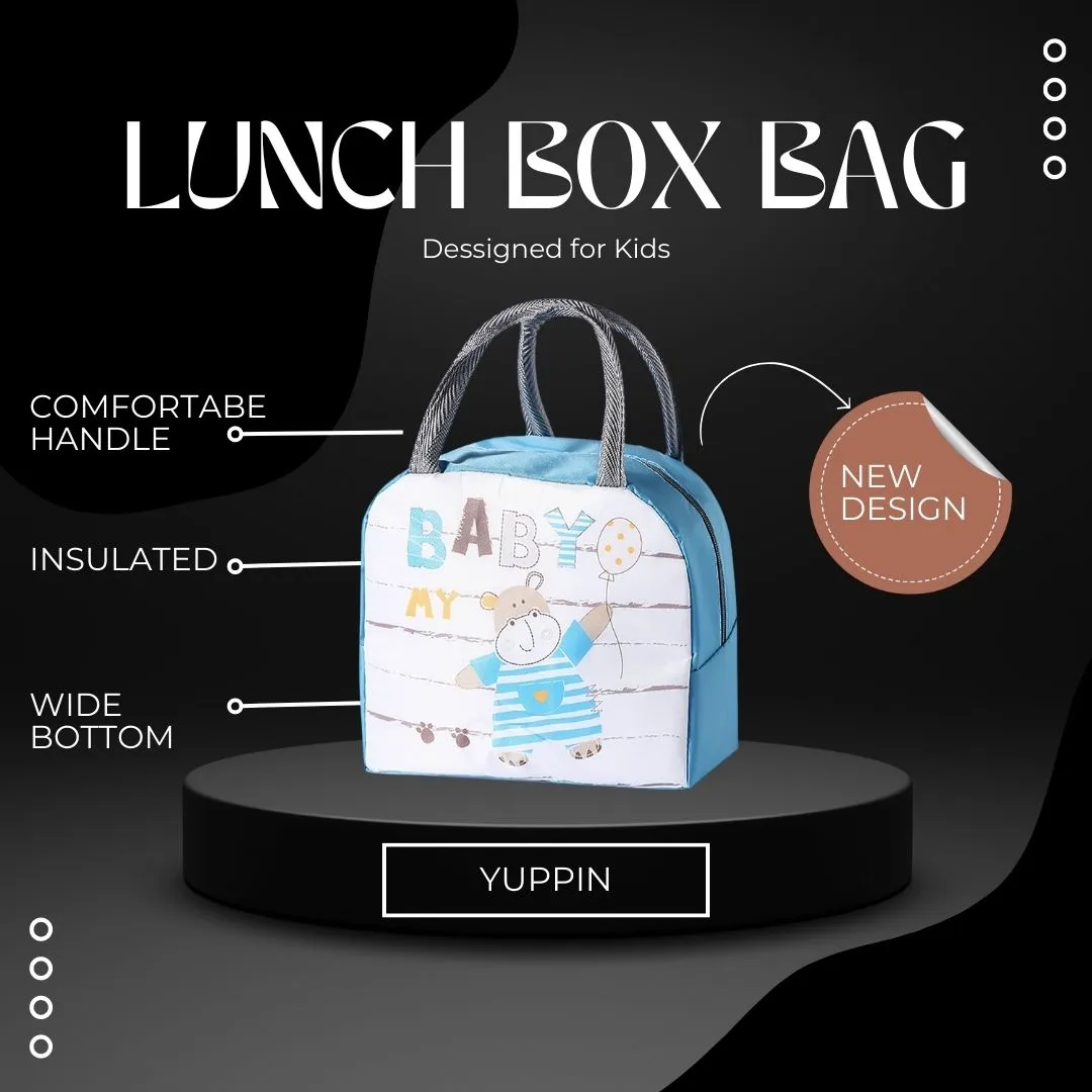 Lunch Box Insulated Bag Soft Leakproof Lunch Bag for Kids Men Women, Durable Thermal Lunch Pail for School Work Office | Fit 6 Cans-Blue Hippo