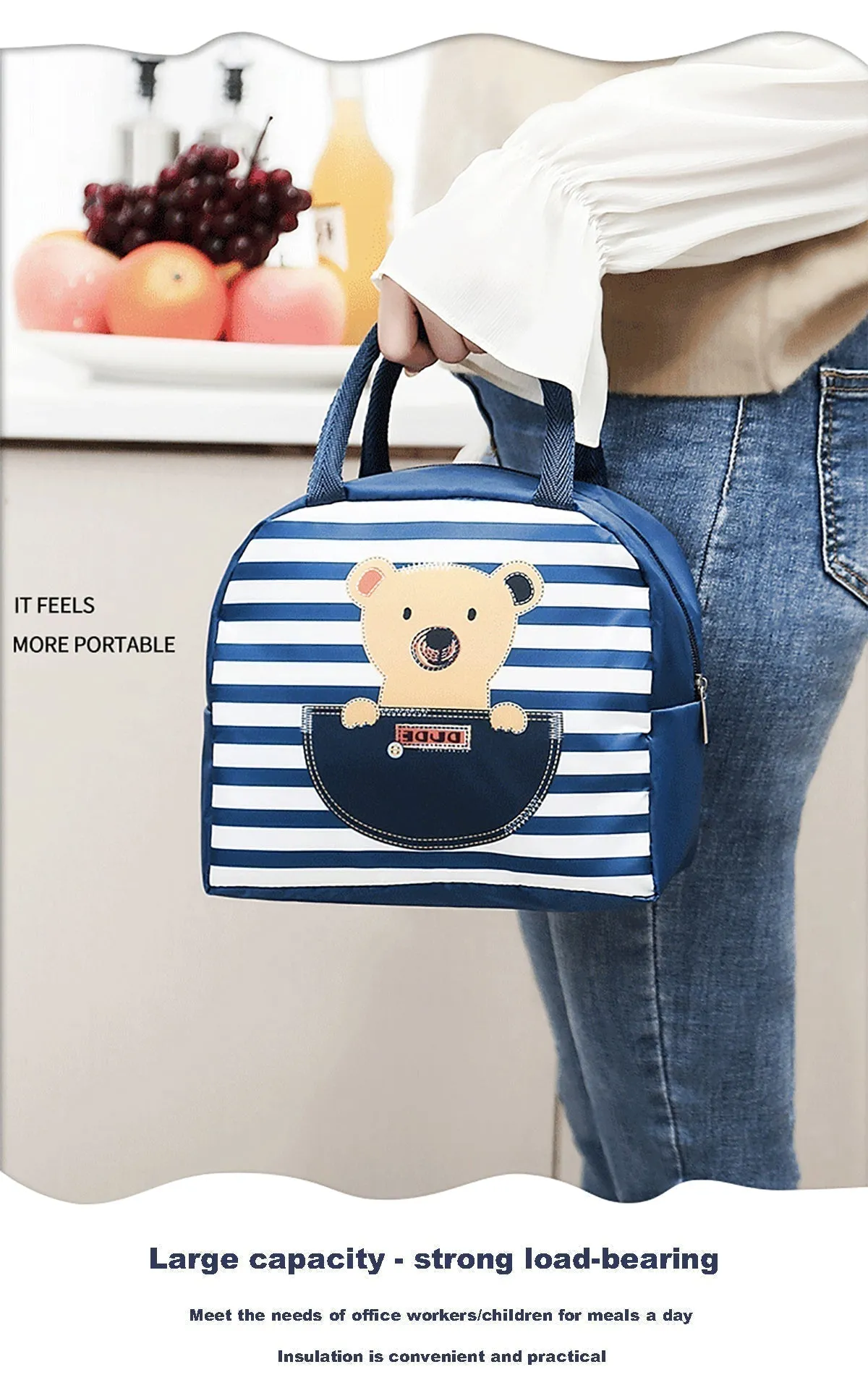 Lunch Box Insulated Bag Soft Leakproof Lunch Bag for Kids Men Women, Durable Thermal Lunch Pail for School Work Office | Fit 6 Cans-Coffee Bear