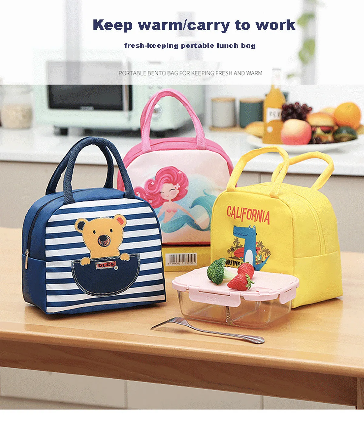 Lunch Box Insulated Bag Soft Leakproof Lunch Bag for Kids Men Women, Durable Thermal Lunch Pail for School Work Office | Fit 6 Cans-Coffee Bear