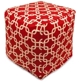 Majestic Home Goods Links Indoor / Outdoor Bean Bag Ottoman Pouf Cube, 17&quot; x 17&quot; x 17&quot; (Red)