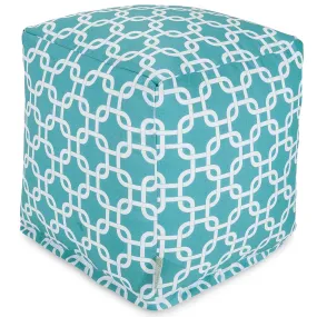 Majestic Home Goods Links Indoor / Outdoor Bean Bag Ottoman Pouf Cube, 17&quot; x 17&quot; x 17&quot; (Teal)