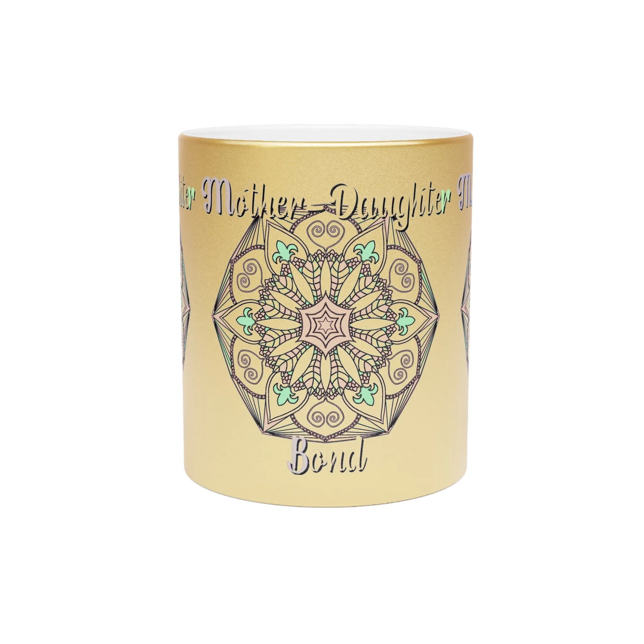 Mandala Design Metallic Mug - Handmade Mother-Daughter Bond