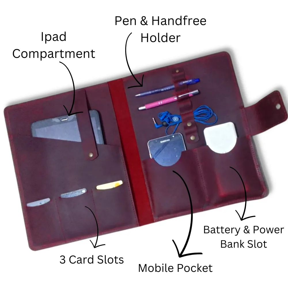 Maroon Leather Organizer - IPAD/Macbook 12 inch - Notebook - Mobile & Accessories