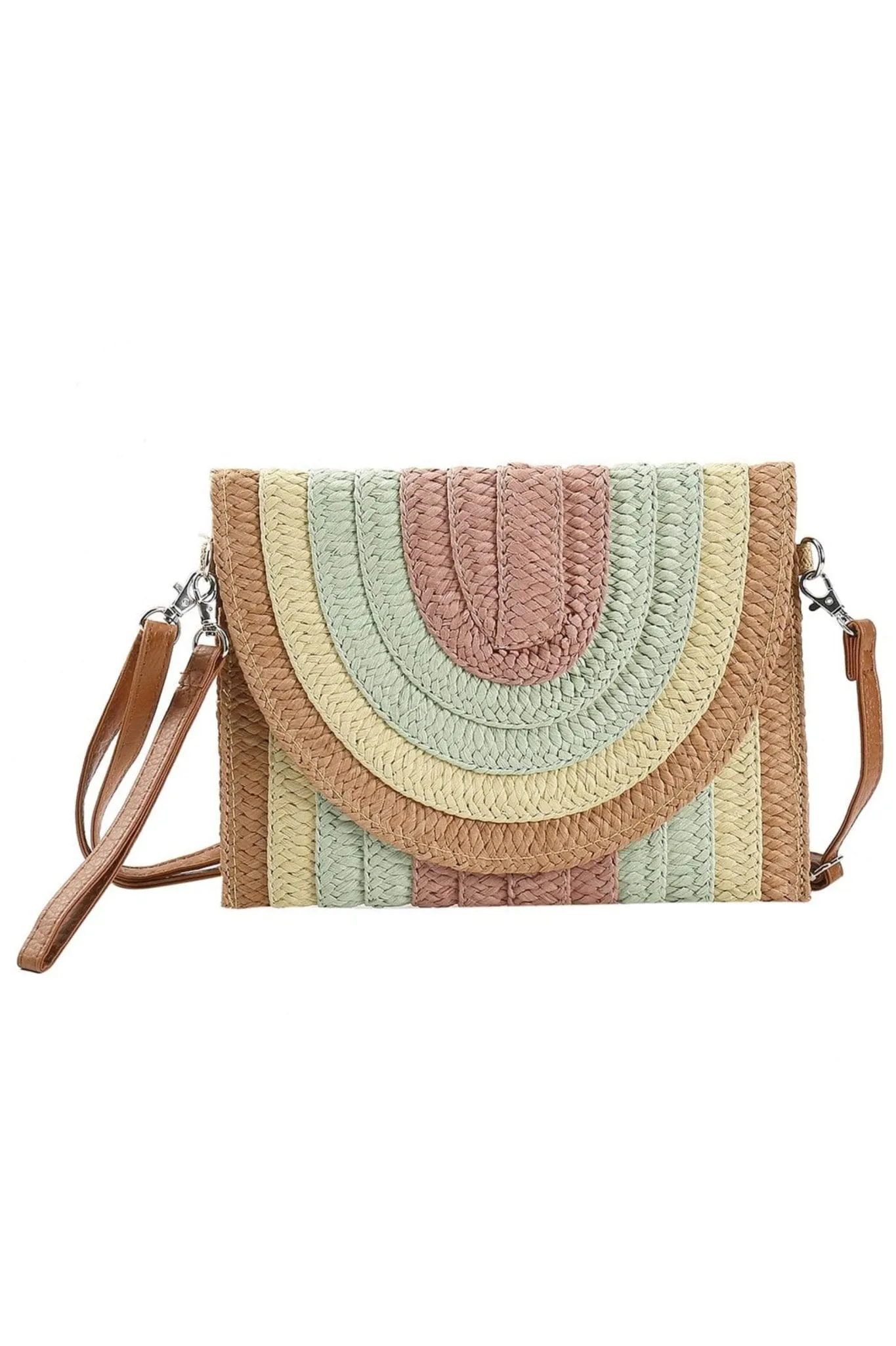 MB0217 Ayla Multi Colored Striped Straw Crossbody/Clutch