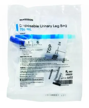 McKesson Urinary Leg Bag Anti-Reflux Valve 750 mL Vinyl CS/48