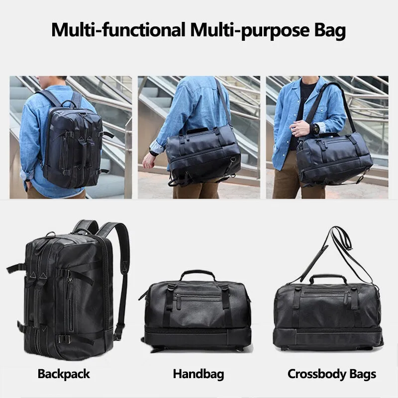 Men Multi-purpose PU Leather Backpack 15.6 Inch Large Capacity Multi-pocket Laptop Bag Handbag Crossbody Bags