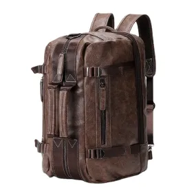 Men Multi-purpose PU Leather Backpack 15.6 Inch Large Capacity Multi-pocket Laptop Bag Handbag Crossbody Bags