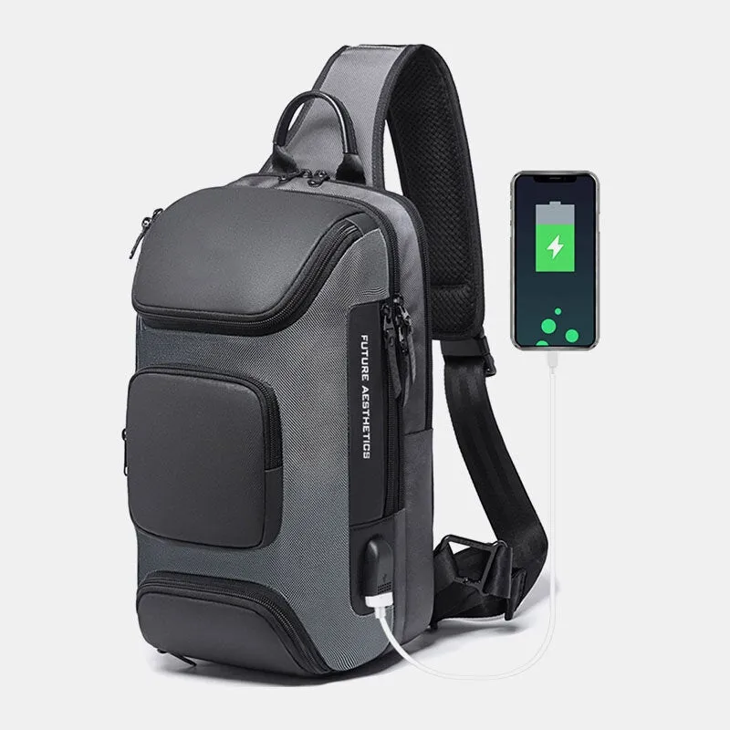 Men Multifunction Multi-pocket USB Charging Chest Bag Large Capacity 15.6 Inch Laptop Bag Crossbody Bags Shoulder