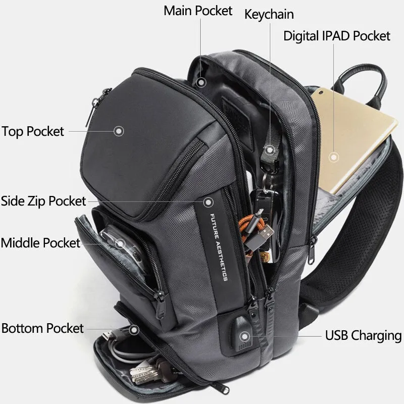 Men Multifunction Multi-pocket USB Charging Chest Bag Large Capacity 15.6 Inch Laptop Bag Crossbody Bags Shoulder