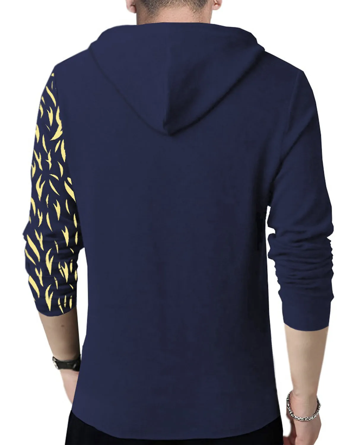 Men Navy Blue Lion Printed Hooded Mask T-shirt