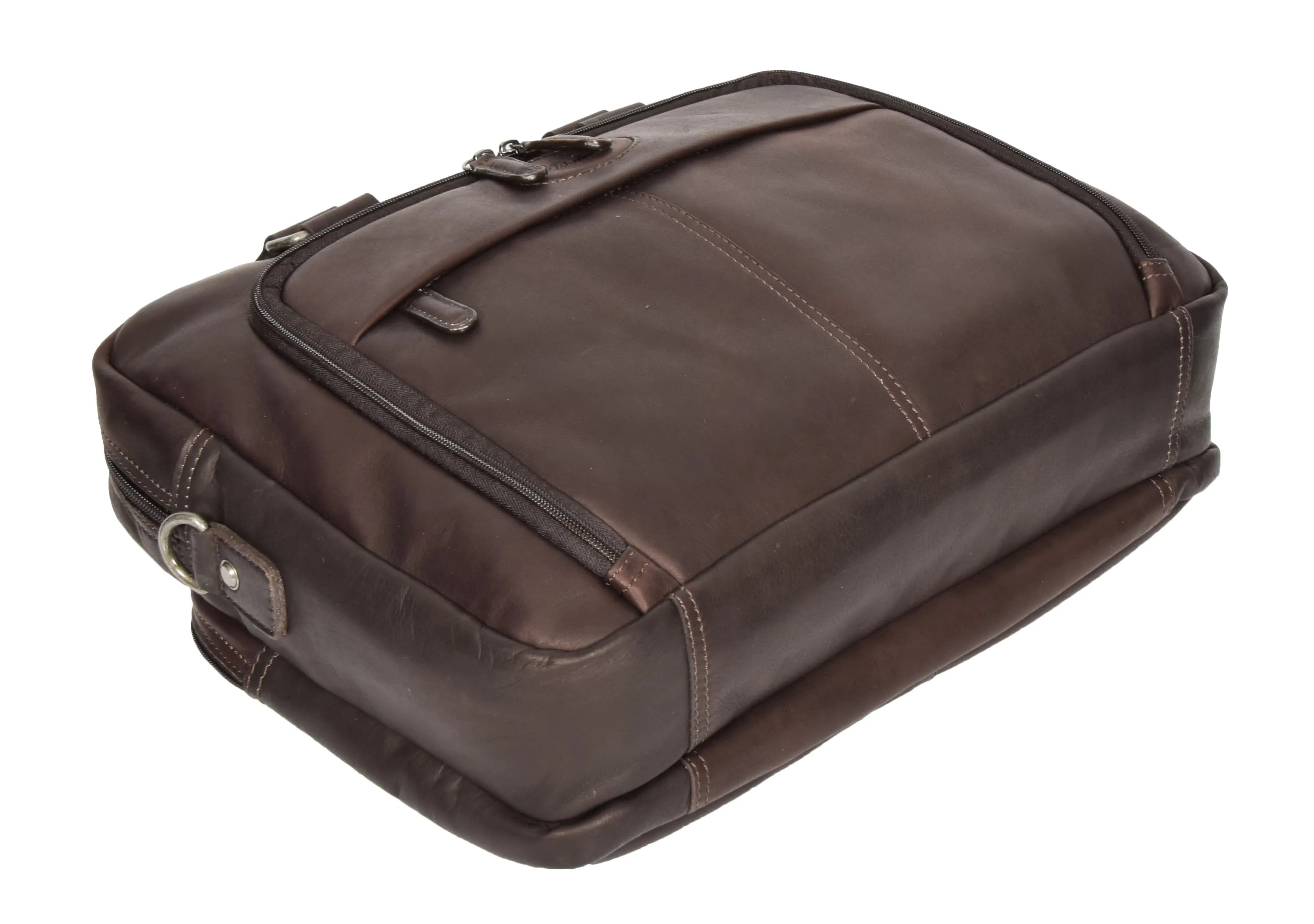 Mens Briefcase Genuine Soft Brown Leather Laptop Business Organiser Bag Pompeii