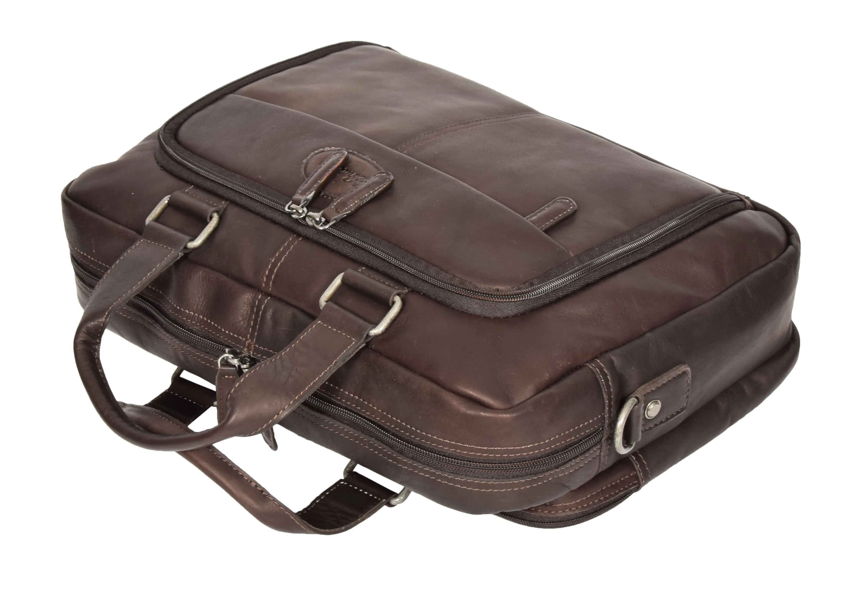 Mens Briefcase Genuine Soft Brown Leather Laptop Business Organiser Bag Pompeii