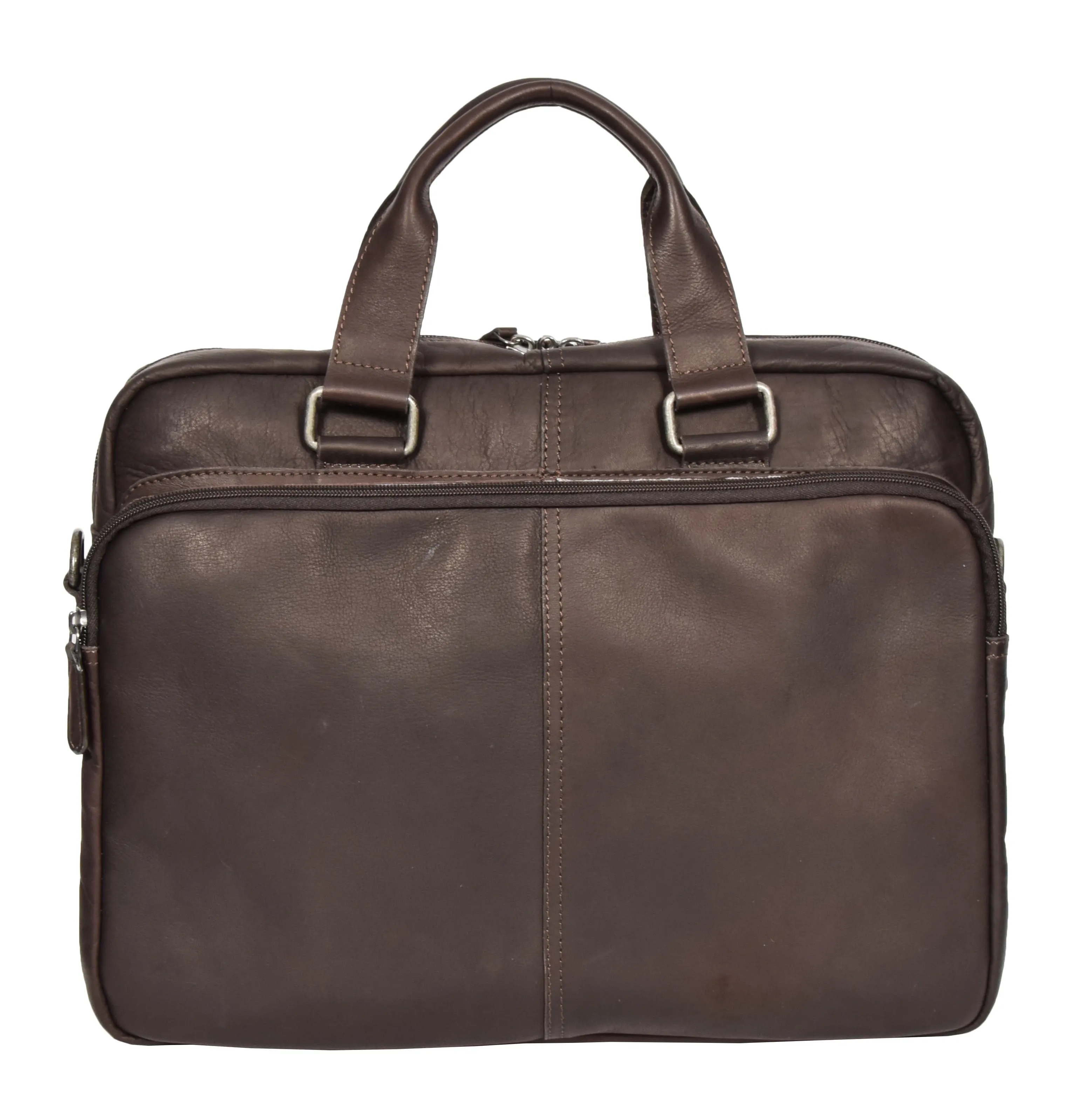 Mens Briefcase Genuine Soft Brown Leather Laptop Business Organiser Bag Pompeii