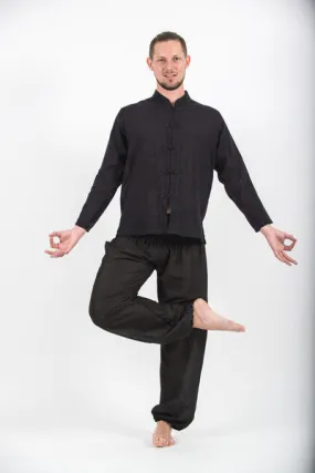 Mens Chinese Collar Yoga Shirt in Black